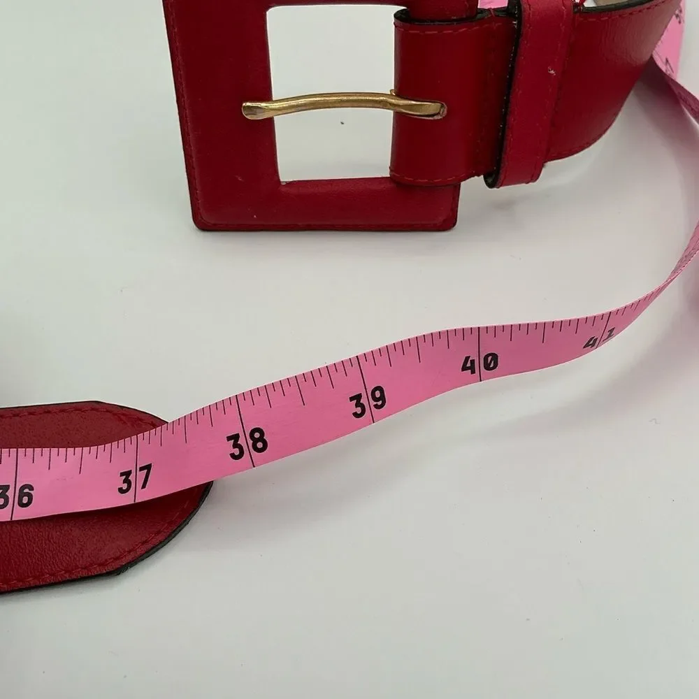 Red Rondina leather belt with feather inlays
